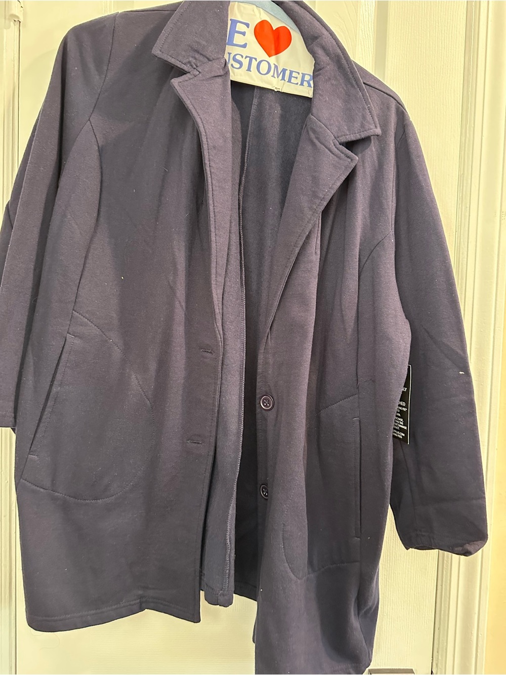 Woman Within Plus Size 1X Blue Button Front Jacket w/ Pockets Mid-Length